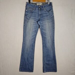 Ariat REAL Denim Womens 28R Light Wash Mid Rise Bootcut Jeans Paisley Waistband